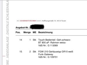 Telenot ACC Angebot für Alarmanlage Haus 230 qm